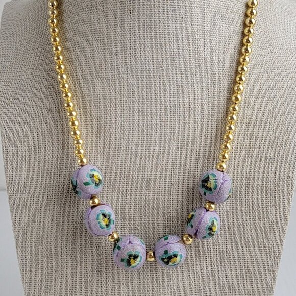 Vintage Handmade Venetian Birthday Cake Beaded Necklace 17" Gold-Tone Ball Bead - Picture 1 of 9